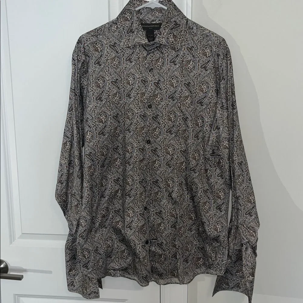 Amazing Paisley banana republic Cotton Lawn French Cuff Dress Party Work Shirt L